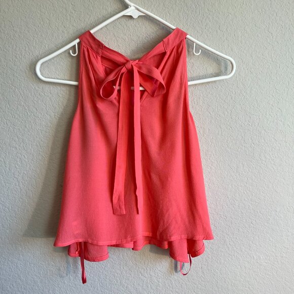 NWT She + Sky Halter Top Womens Coral Cotton Blend Pleated Swing Crop Top Size S - Picture 5 of 10